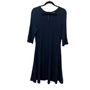 Nic + Zoe Sweater Dress Large Navy Blue A Line Knee Length Half Sleeve Ribbed